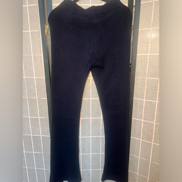 THE ELDER STATESMAN 100% Cashmere Navy Ribbed Flared Pants - Picture 4 of 6